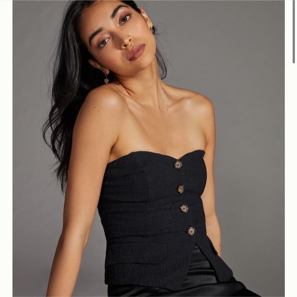 Anthropologie Black Strapless Button-Front Tank